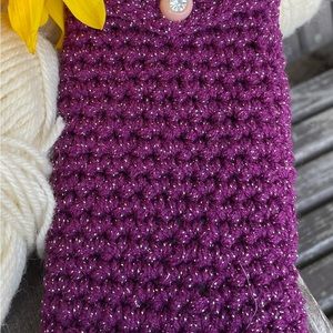 Hand crocheted smartphone &/or eyeglass case. Acrylic & Lurex
